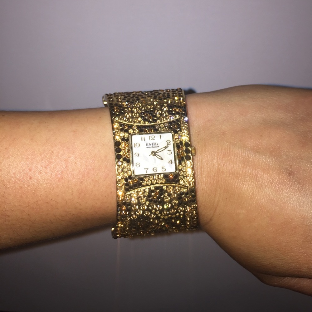 Kathy Van Zeeland Multi Stone Leopard Cuff Watch